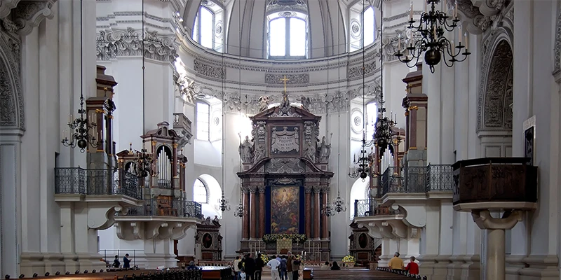 Residenzplatz with the Baroque Residenz Fountain and Cathedral towers