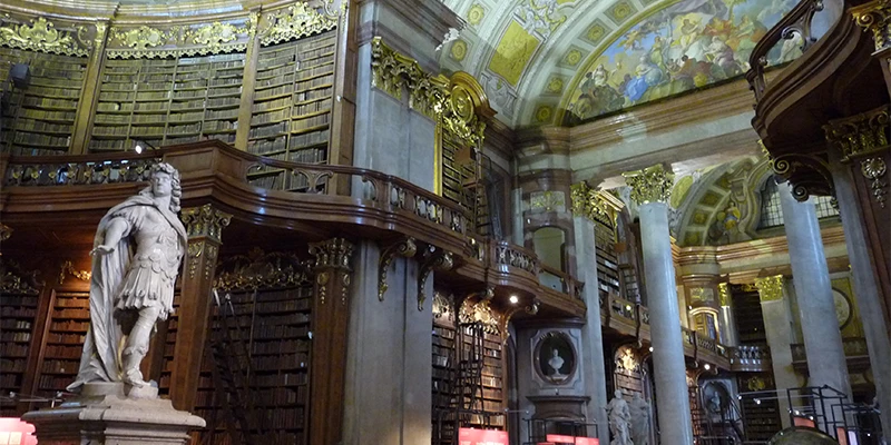 Austrian National Library State Hall with frescoed ceiling