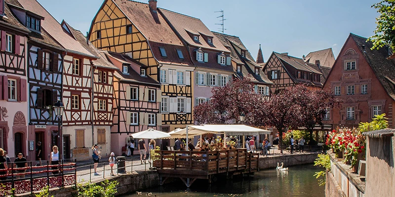 Colorful timber-framed buildings in Colmar