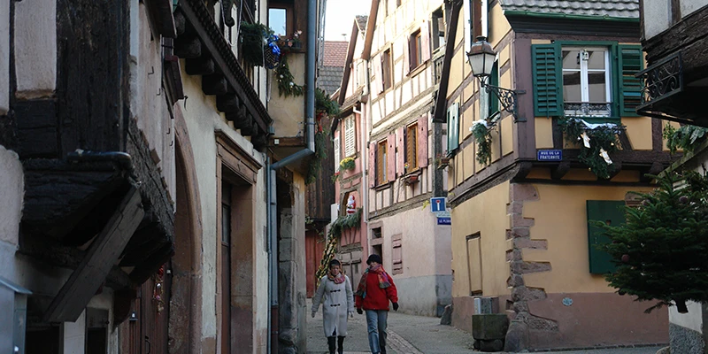 Quiet residential lane in Ribeauvillé away from the main street