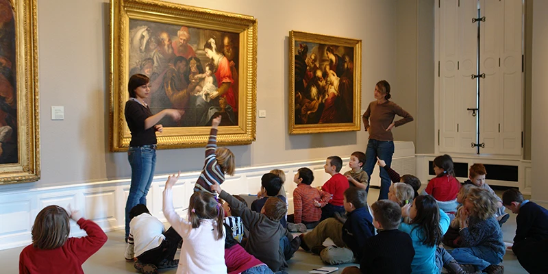Visitors in a picture gallery at a museum in Strasbourg