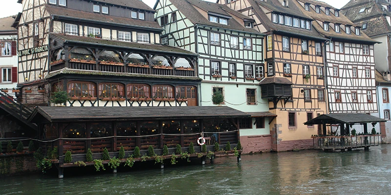 The Maison des Tanneurs and neighboring houses along a canal in Petite France, Strasbourg