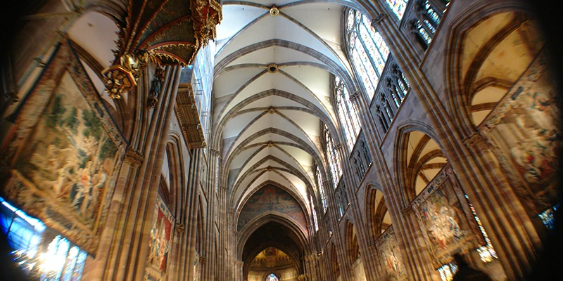 The vaulted Gothic nave of Strasbourg Cathedral