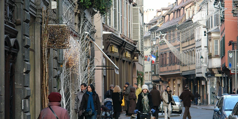 A narrow pedestrian street in central Strasbourg