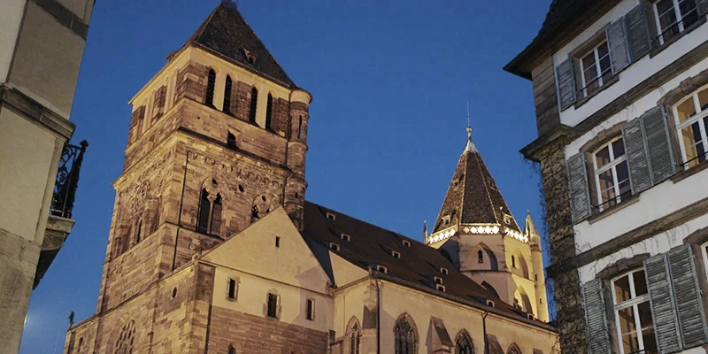 One of the Ponts Couverts defensive towers in Strasbourg against a clear sky