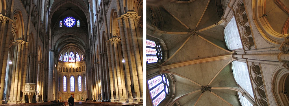 Gothic vaulting and stained glass inside Saint-Jean Cathedral Lyon