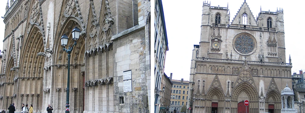 The west front of Saint-Jean Cathedral in Lyon seen in daylight