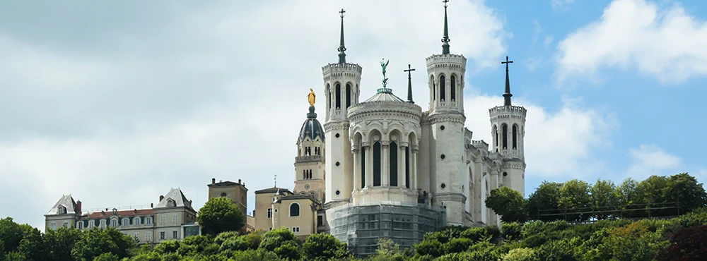 The Basilica of Notre-Dame de Fourviere above the park in Lyon