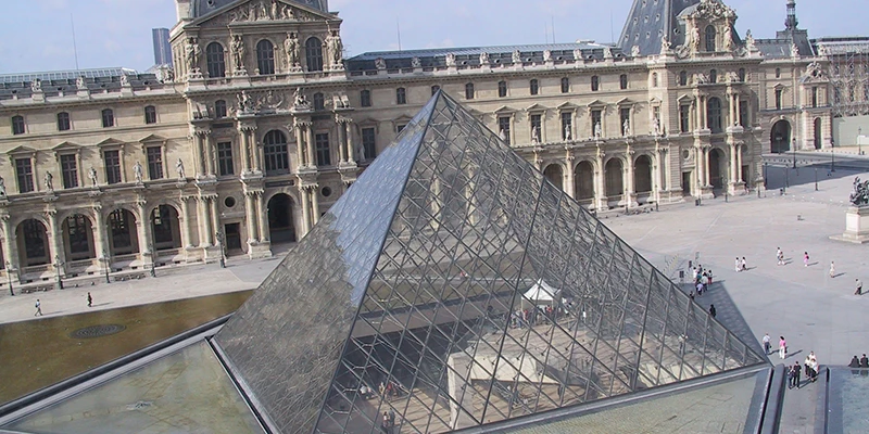 The glass pyramid in the courtyard of the Louvre, Paris