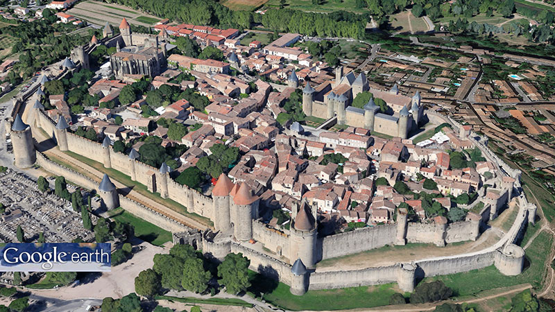 View Of Park Outside The Fortress Town Of Carcassonne In Southern