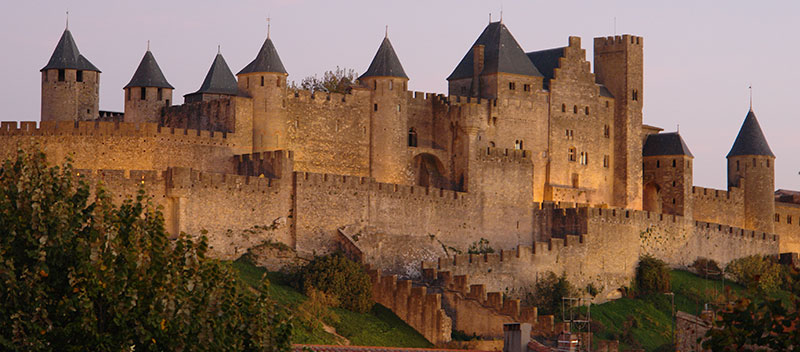 View Of Park Outside The Fortress Town Of Carcassonne In Southern