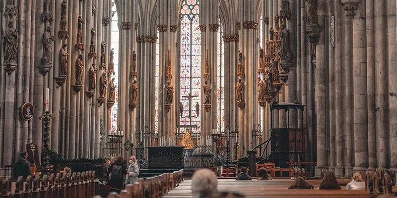 interior of Cologne Cathedral with stained glass