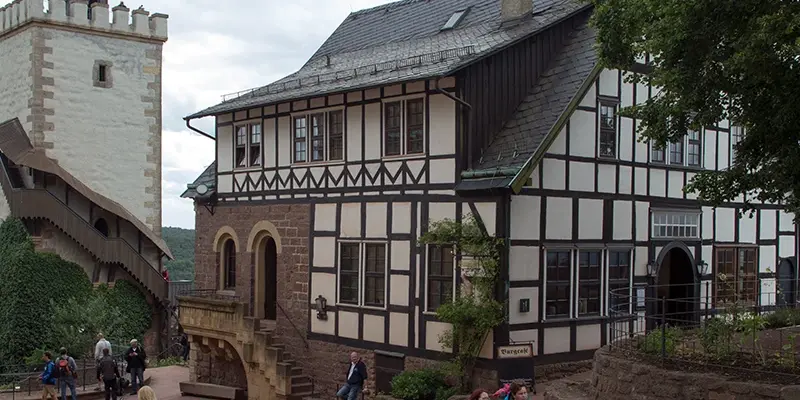 half-timbered houses and pedestrian lane in the old town