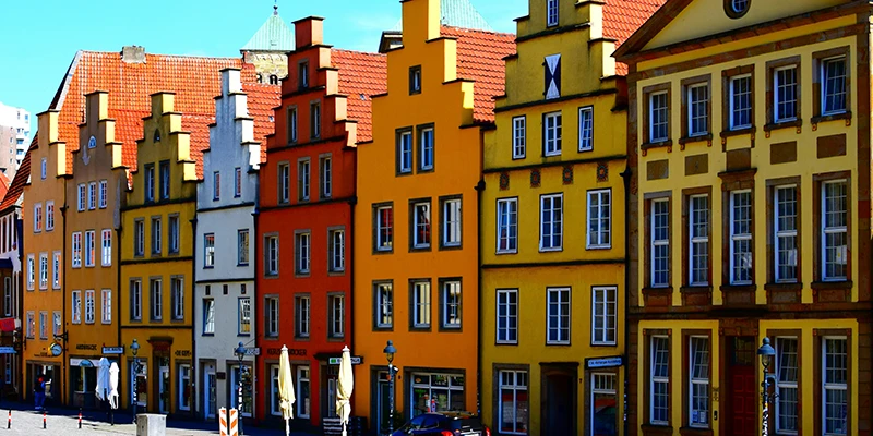 row of colorful old buildings