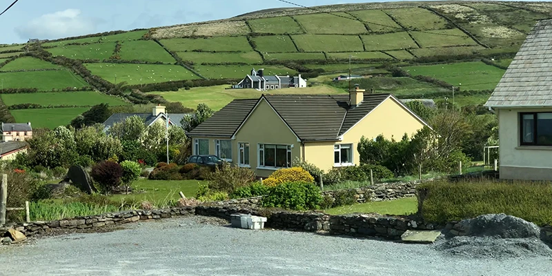 Beehive huts and stone ruins along the Dingle Peninsula