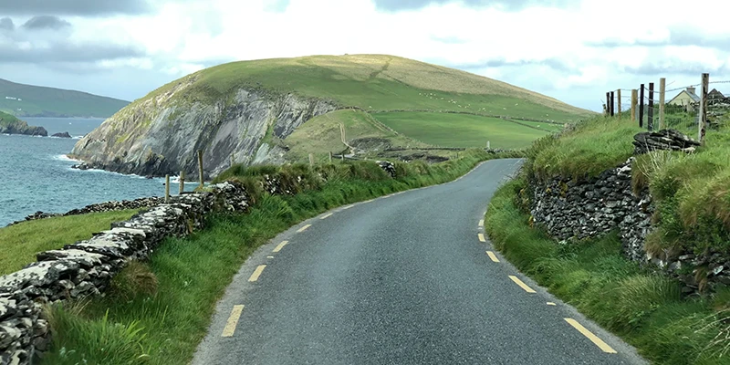 Narrow coastal road on the Dingle Peninsula