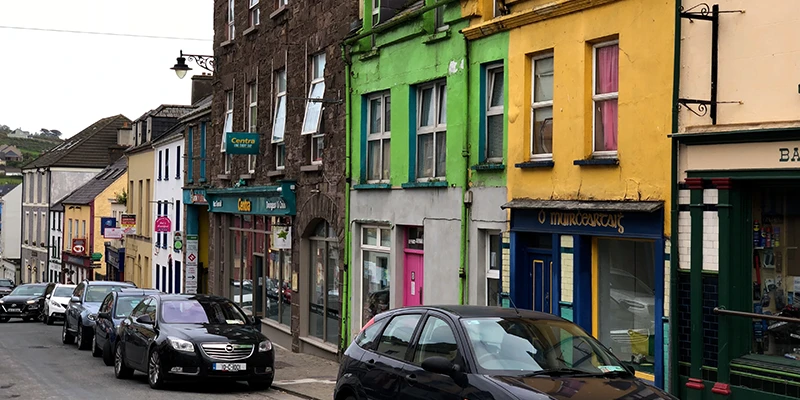 Main Street in Dingle lined with pubs and restaurants
