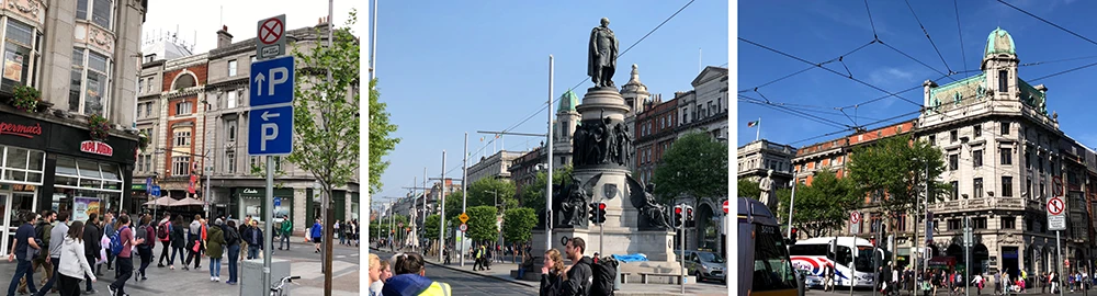 O'Connell Street Dublin with the Daniel O'Connell statue and wide tree-lined median