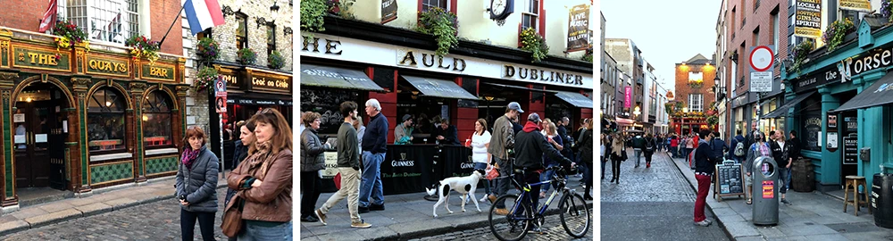 Temple Bar, a hub of Irish music, eating, drinking, and good times