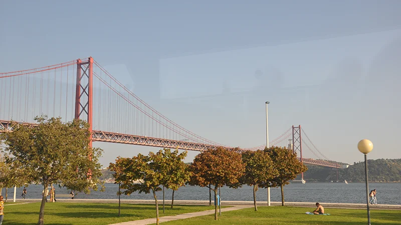The 25 de Abril suspension bridge crossing the Tagus at Lisbon
