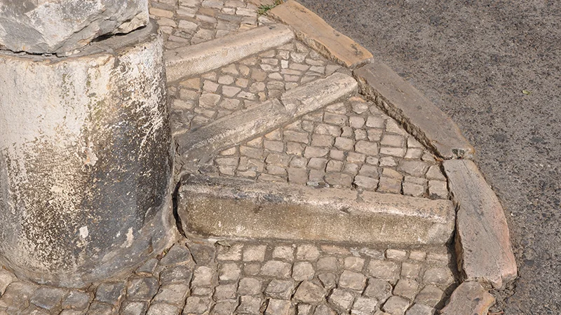 Worn stone steps and old paving in the Alfama district
