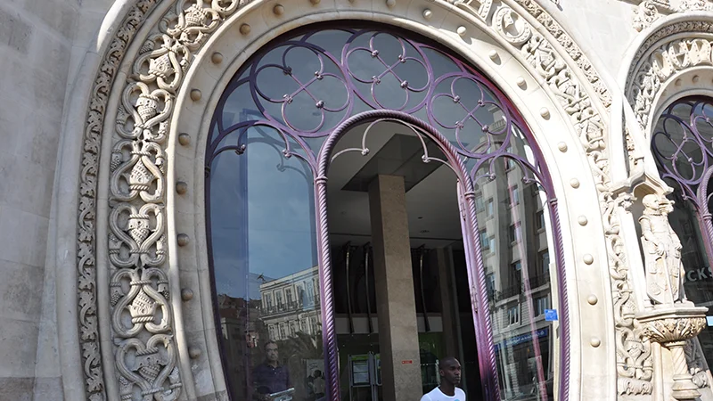 Ornate horseshoe arch entrance of Rossio railway station in Lisbon