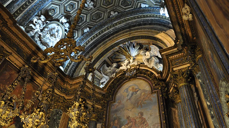 Elaborately gilded and painted church interior at Sao Roque Lisbon