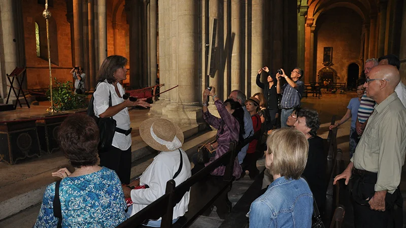 Group of visitors inside Lisbon Cathedral