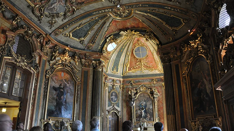 Frescoed and gilded chapel interior at Queluz Palace