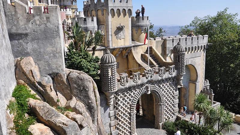 Ramparts of Pena Palace built among huge granite boulders