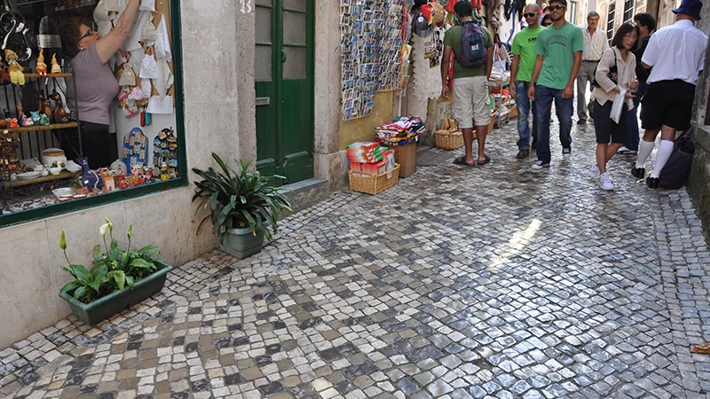 Shopping lane in Sintra with souvenirs displayed outside