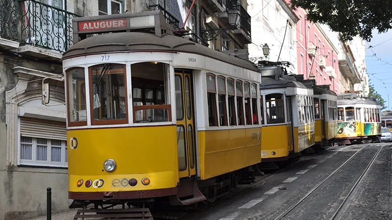 Yellow tram on a Lisbon street