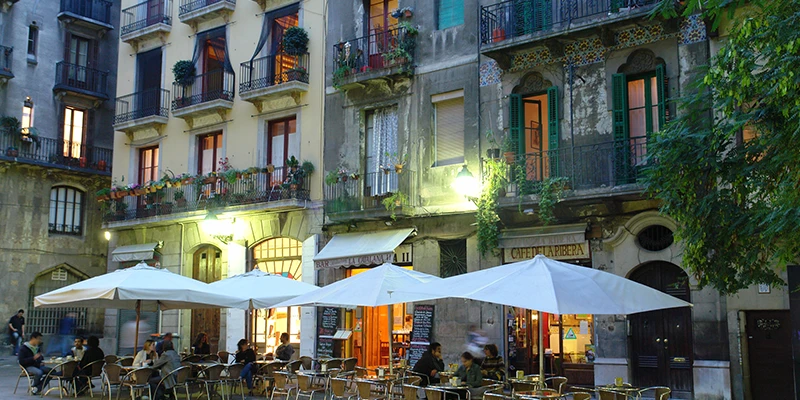 Atmospheric lane in La Ribera district with traditional architecture