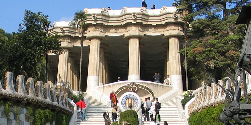 Colorful mosaic entrance pavilions at Parc Güell