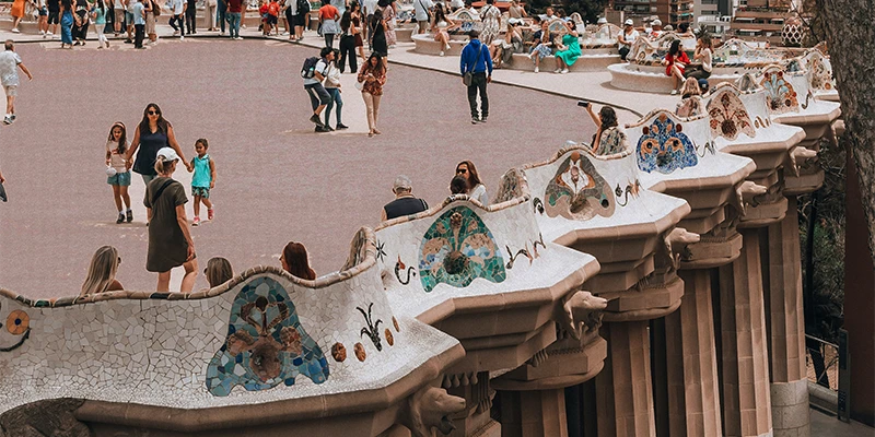 Famous salamander fountain covered in colorful mosaic tiles