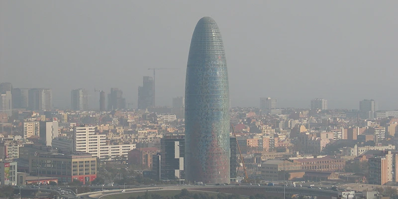 Panoramic view of Barcelona skyline from Sagrada Família tower