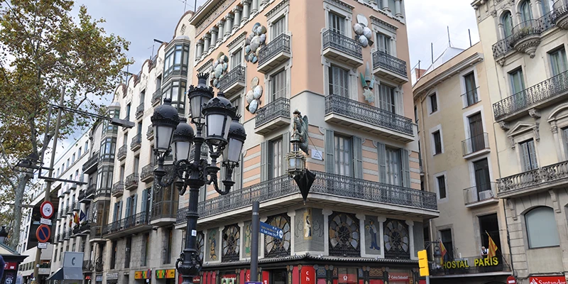 La Rambla boulevard bustling with shoppers and pedestrians amid historic buildings