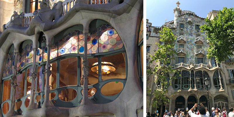 Casa Batlló facade with its distinctive bone-like balconies