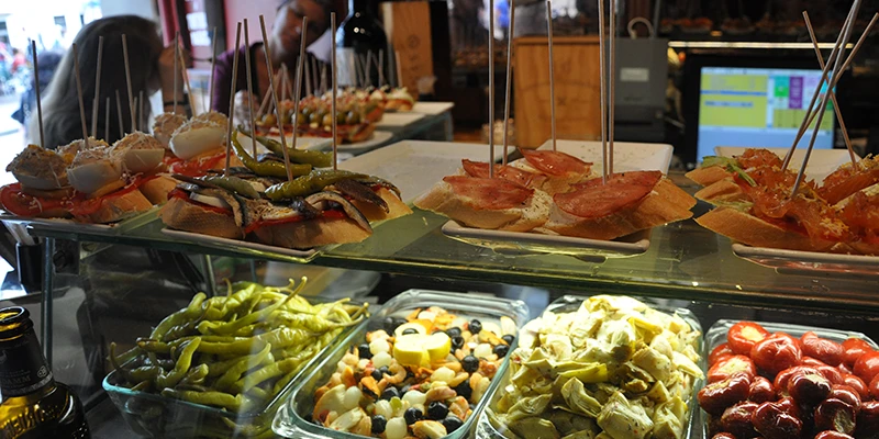 Tapas bar counter with variety of dishes