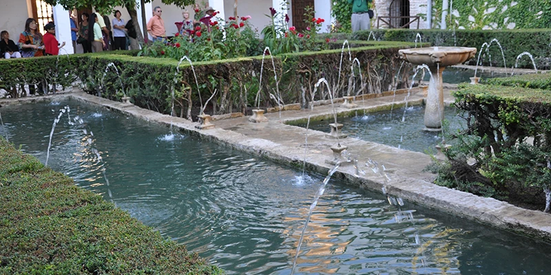 Restored Moorish garden terracing and water channels at the Generalife