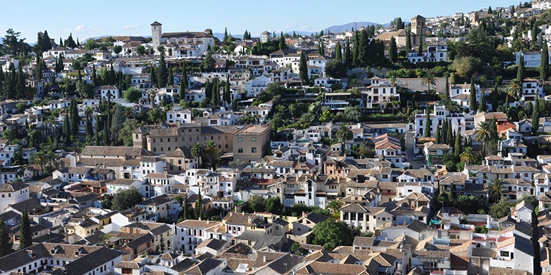 The famous view from Mirador de San Nicolás across to the Alhambra and Sierra Nevada