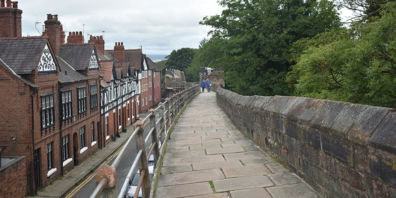The walkway along the top of the Chester city walls