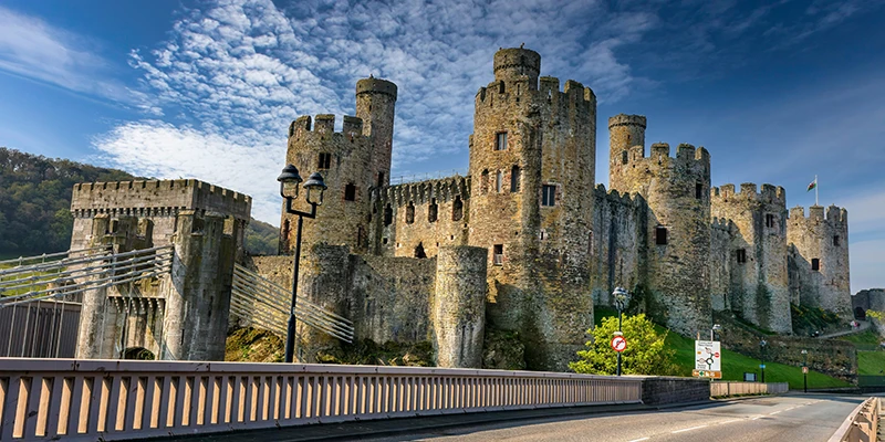 Conwy Castle seen from the road bridge across the estuary