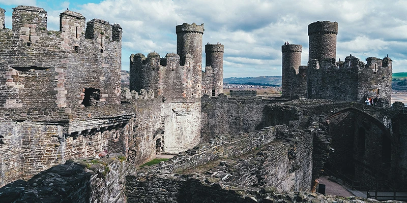 Looking down over the two wards of Conwy Castle from a tower top
