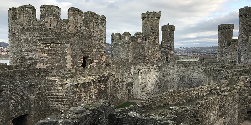 The roofless great hall and inner walls of Conwy Castle