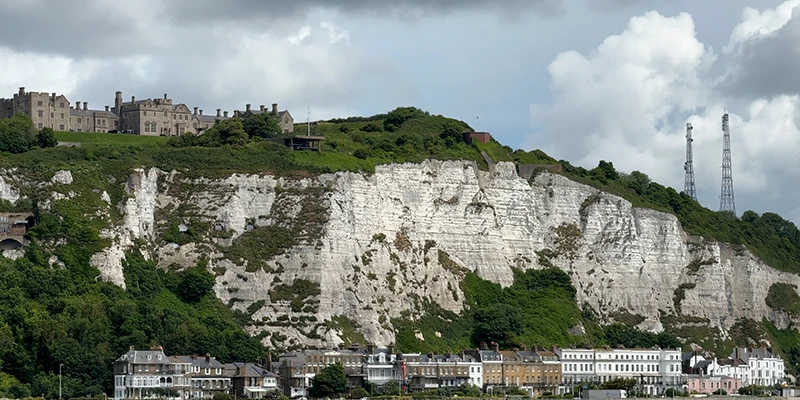 The White Cliffs of Dover with the castle standing on the crown above them