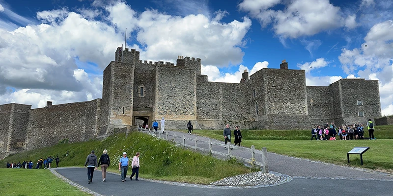 Visitors on the path inside the outer wall at Dover Castle