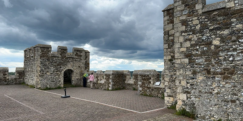 The King's Hall at Dover Castle with its vaulted ceiling and red hangings
