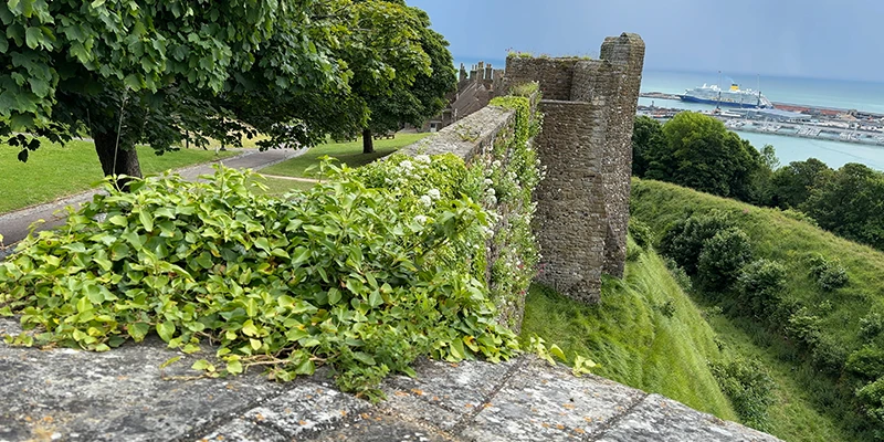 Looking down from the wall walk at Dover Castle