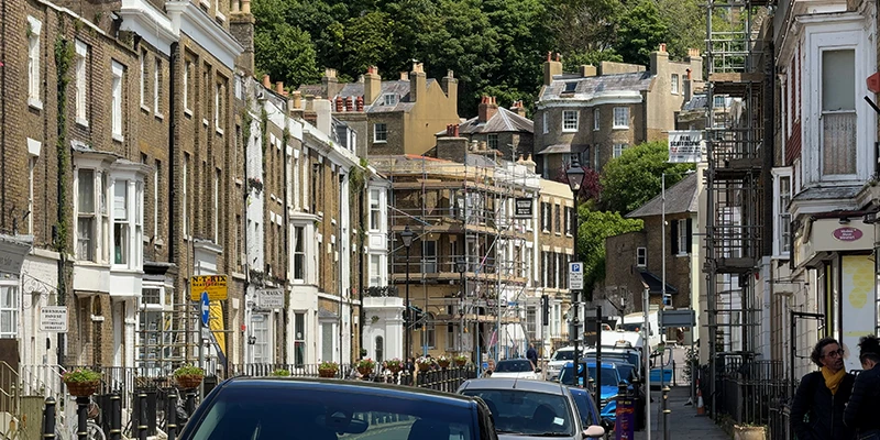 Terraced houses on a residential street in Dover